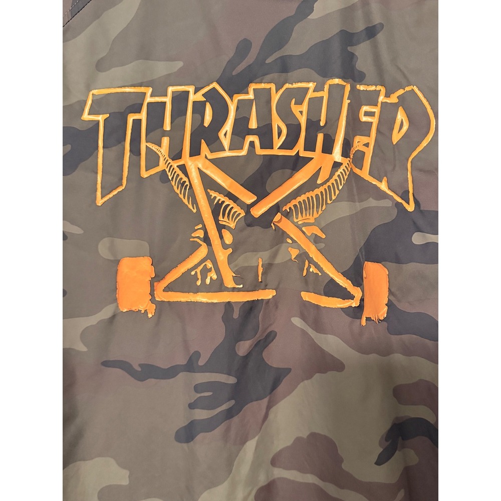 Thrasher Camo Coaches Jacket Mens Medium Orange Logo Skateboard Camouflage
